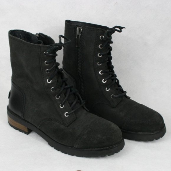 UGG Shoes - UGG Women Kilmer II Black Leather Water-Resistant Combat Short Boots Size 9 VGC